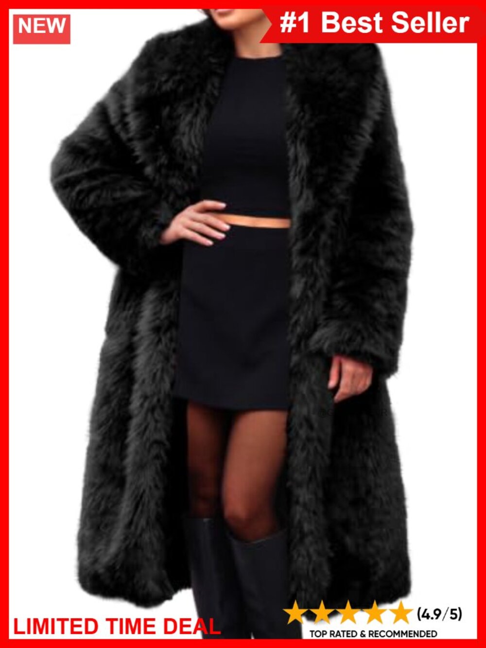 Faux Fur Long Coat Open Front Quilted Lined Winter Jacket